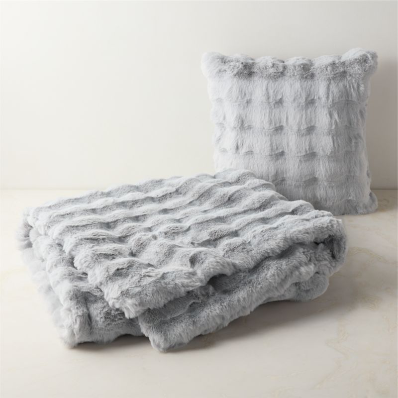 Farleigh Iced Blue Faux Fur Throw Pillow with Down-Alternative Insert 20" - image 2 of 8