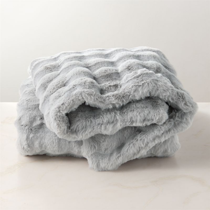 Farleigh Iced Blue Faux Fur Throw Blanket Reviews CB2