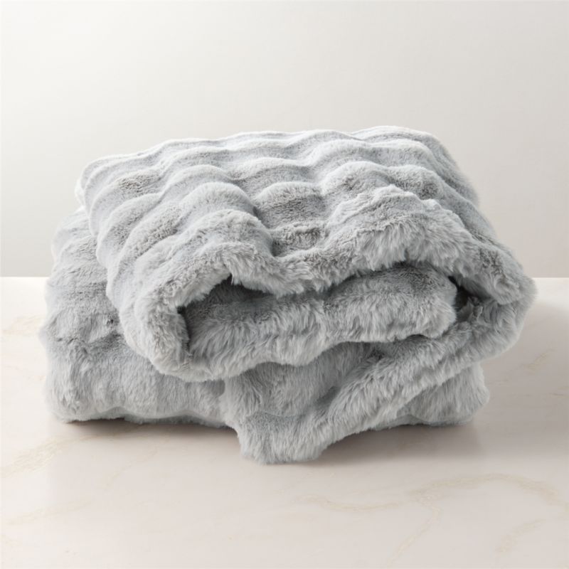 View Farleigh Iced Blue Faux Fur Throw Blanket details