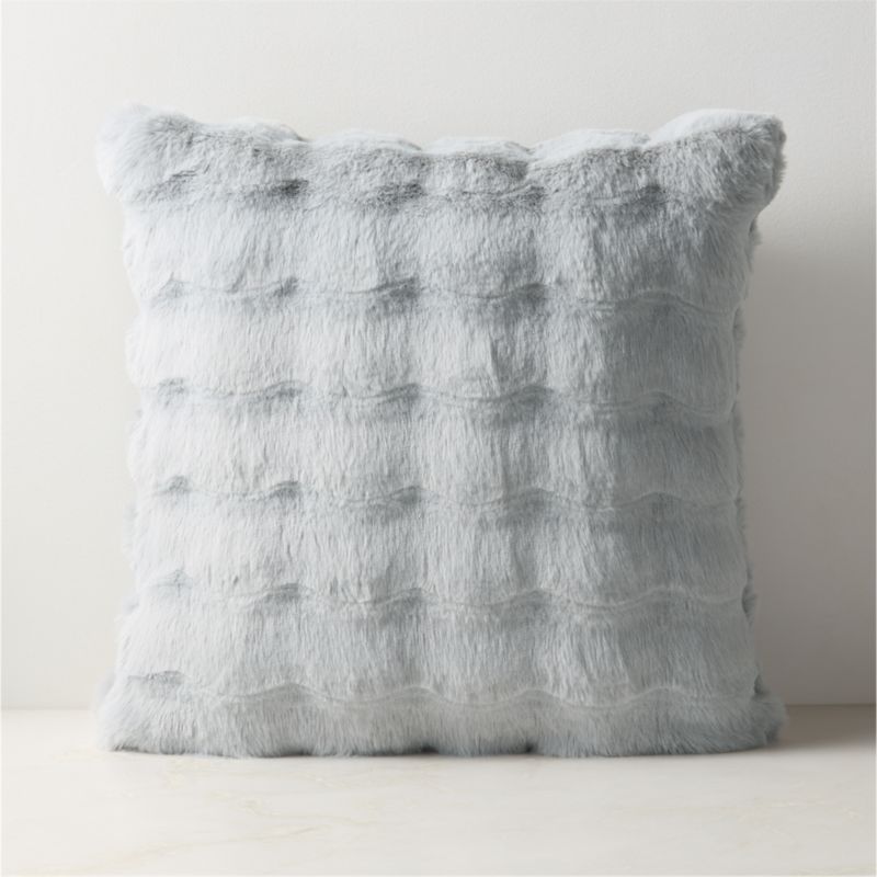 View Farleigh Iced Blue Faux Fur Throw Pillow with Feather-Down Insert 20"x20" details