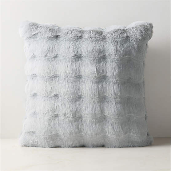 Farleigh Iced Blue Faux Fur Throw Pillow with Feather-Down Insert 20"