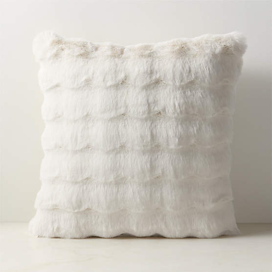 Farleigh Warm White Faux Fur Throw Pillow with Feather-Down Insert 20"x20"