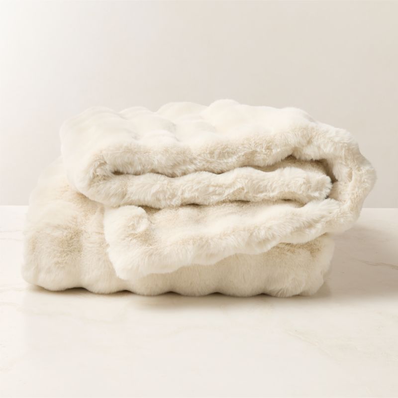 View Farleigh Warm White Faux Fur Throw Blanket 60"x80" details