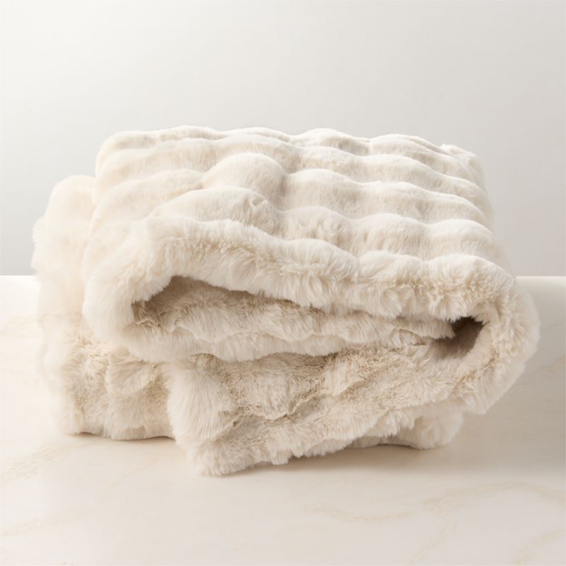 View Farleigh Warm White Faux Fur Throw Blanket 50"x70" details