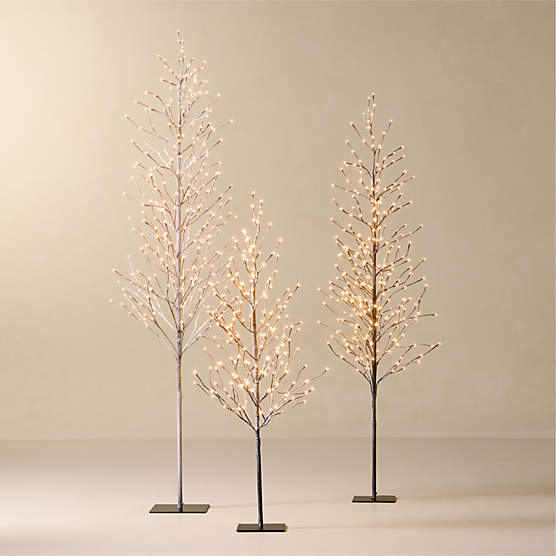 Faux Birch Pre-Lit LED Trees, Set of 3