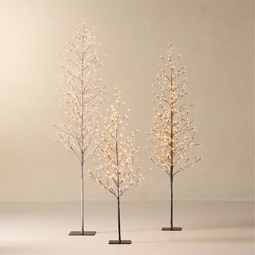 Faux Birch Pre-Lit LED Trees, Set of 3