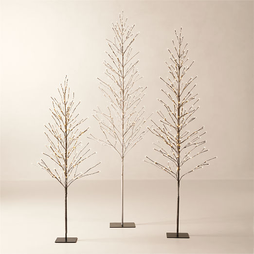 Faux Birch Pre-Lit LED Trees, Set of 3