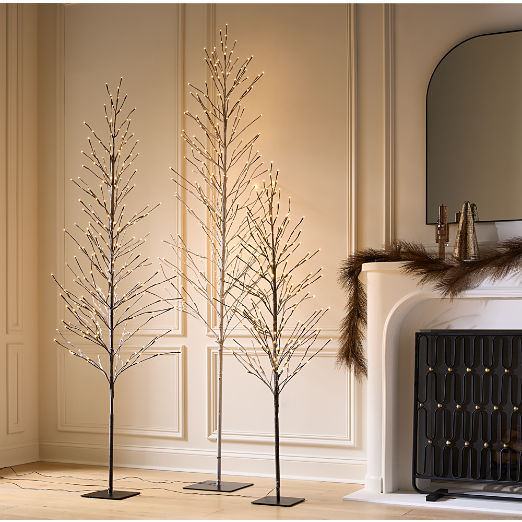 Faux Birch Pre-Lit LED Trees, Set of 3
