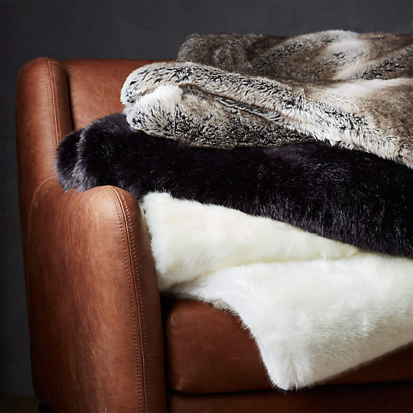 Light Grey Faux Fur Throw Blanket Reviews CB2