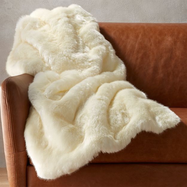 White Faux Fur Throw Blanket + Reviews | CB2