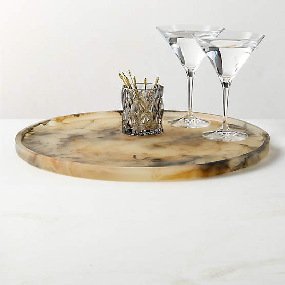 Faux Horn Round Resin Decorative Tray