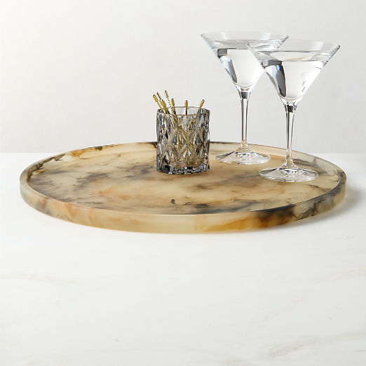 Faux Horn Round Resin Decorative Tray