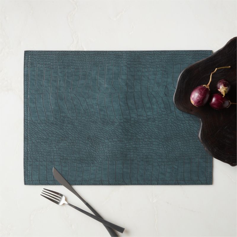 Slate Blue Faux Crocodile Leather Placemat - image 1 of 4