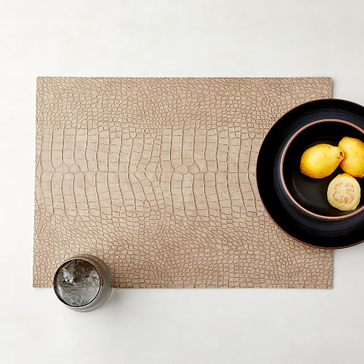 Faux-Leather Taupe Croc Rectangle Placemat