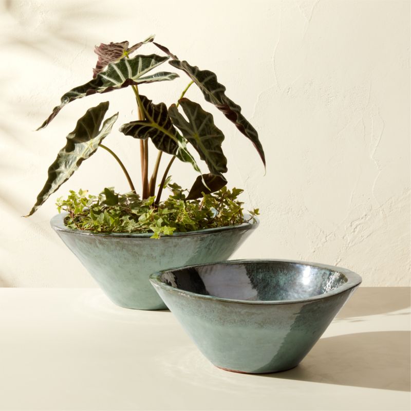 Favana Green Reactive Glazed Ceramic Indoor/Outdoor Planter Bowl Small - image 2 of 9