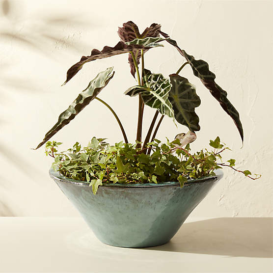 Favana Green Reactive Glazed Ceramic Indoor/Outdoor Planter Bowl Large