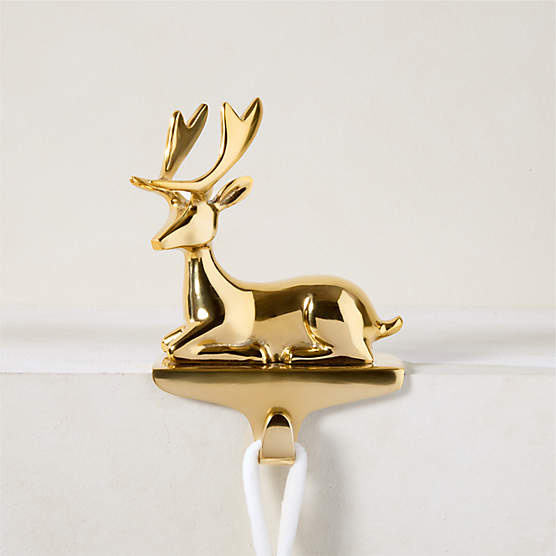 Fawn Aged Brass Cast Aluminum Christmas Stocking Holder