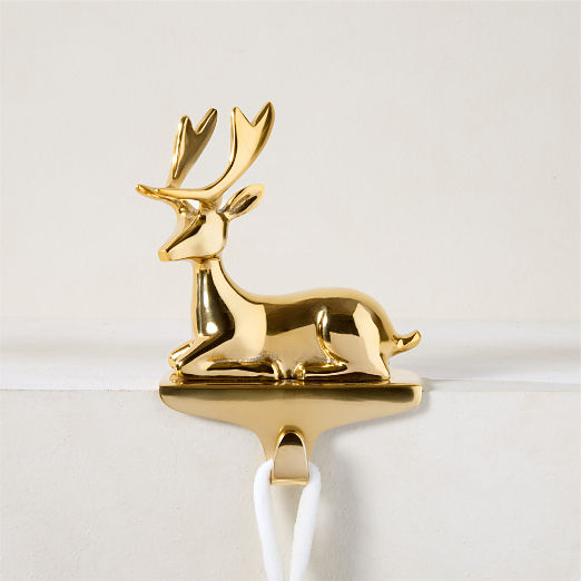 Fawn Aged Brass Cast Aluminum Christmas Stocking Holder