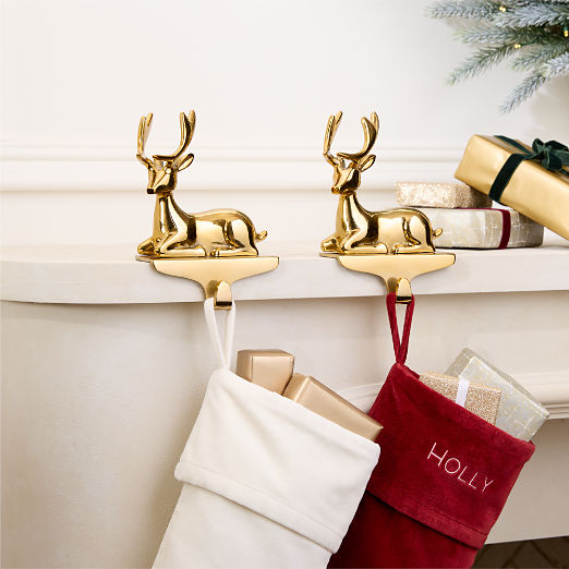 Fawn Aged Brass Cast Aluminum Christmas Stocking Holder