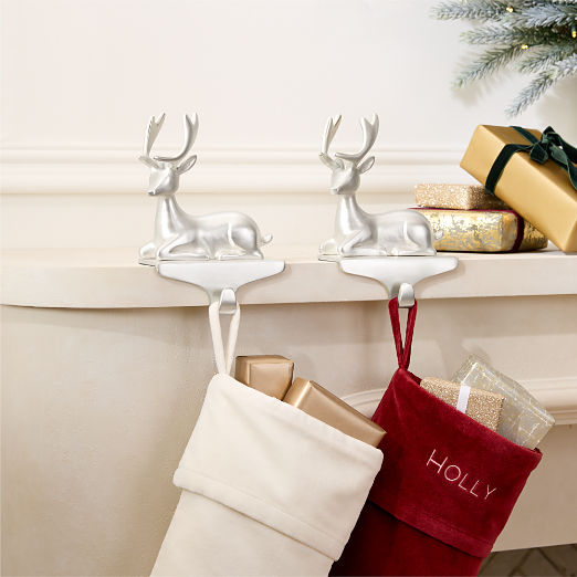 Fawn Pewter Cast Aluminum Christmas Stocking Holder
