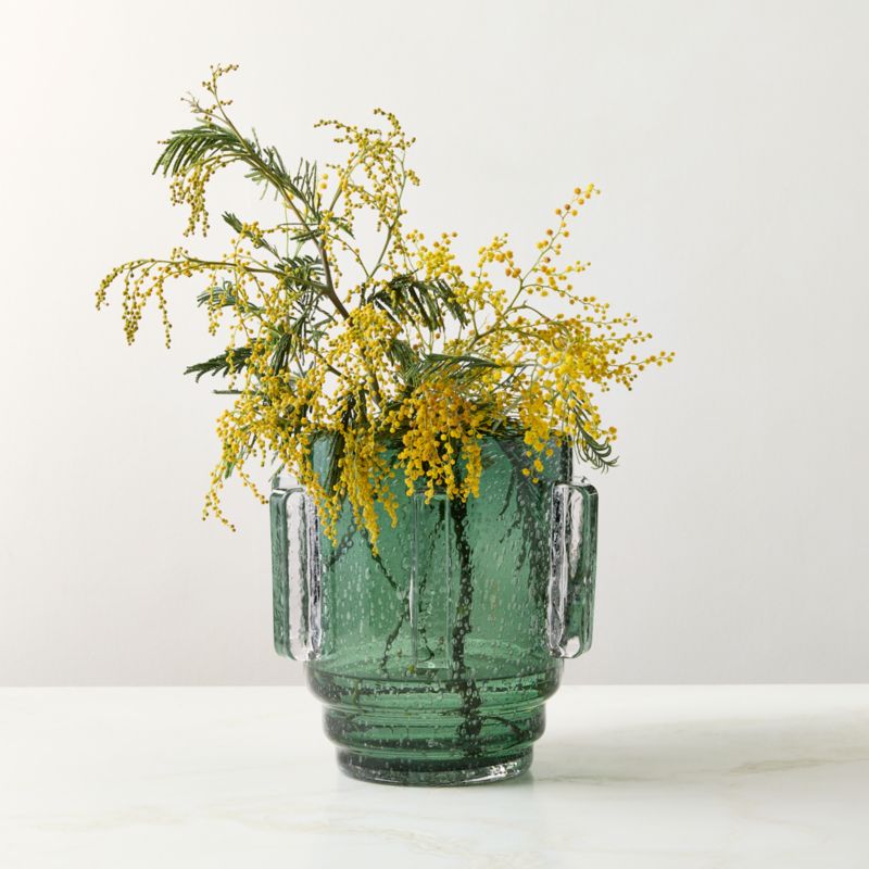 View Felena Handblown Green Glass Vase details