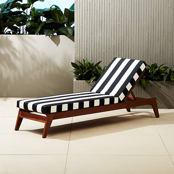 Pavilion Black Outdoor Patio Chaise Lounge Chair with Striped Sunbrella