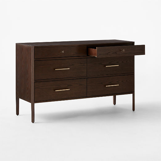 Fillmore 56" Dark Ash Wood 6-Drawer Dresser