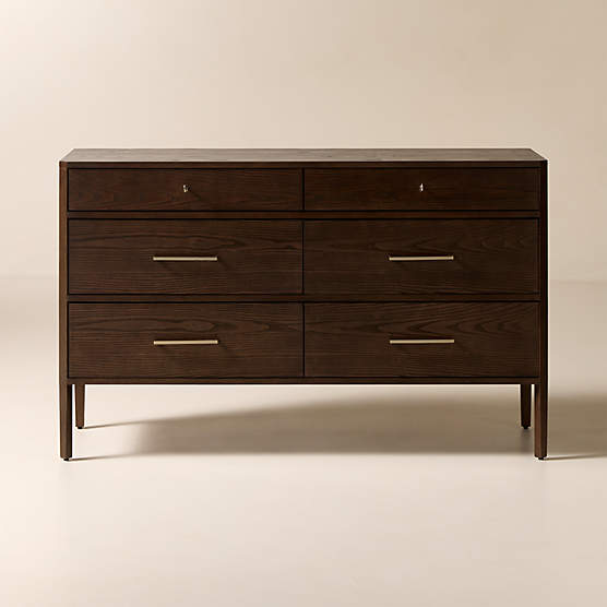 Fillmore 56" Dark Ash Wood 6-Drawer Dresser