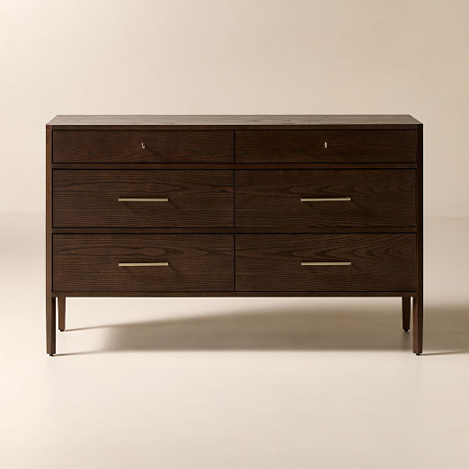 Fillmore 56" Dark Ash Wood 6-Drawer Dresser