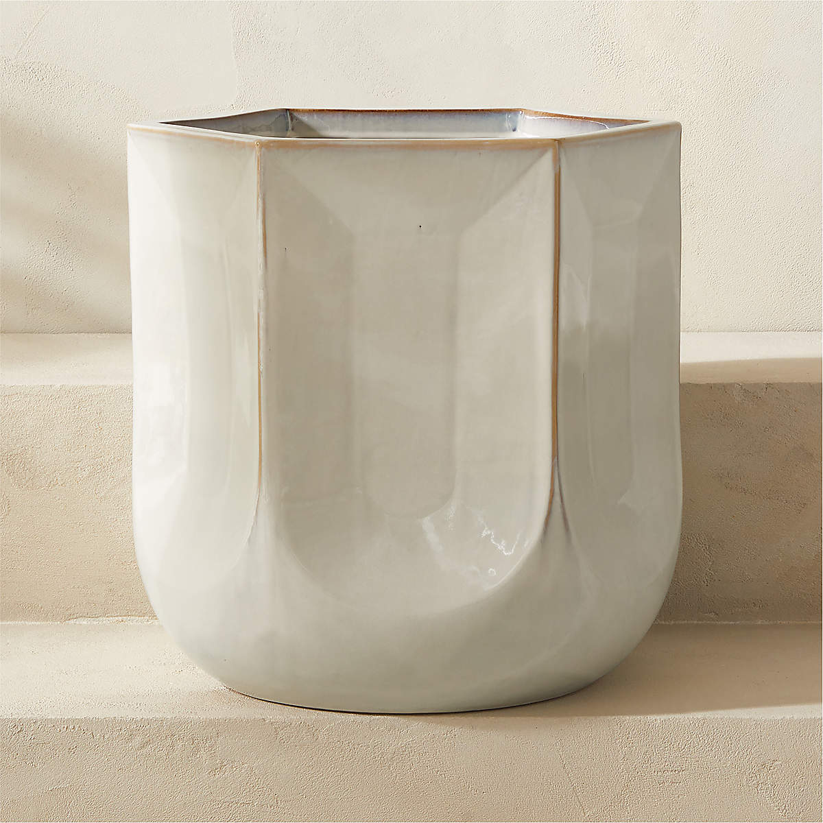 Finca Hexagonal White Glazed Indoor/Outdoor Planter LARGE + Reviews | CB2
