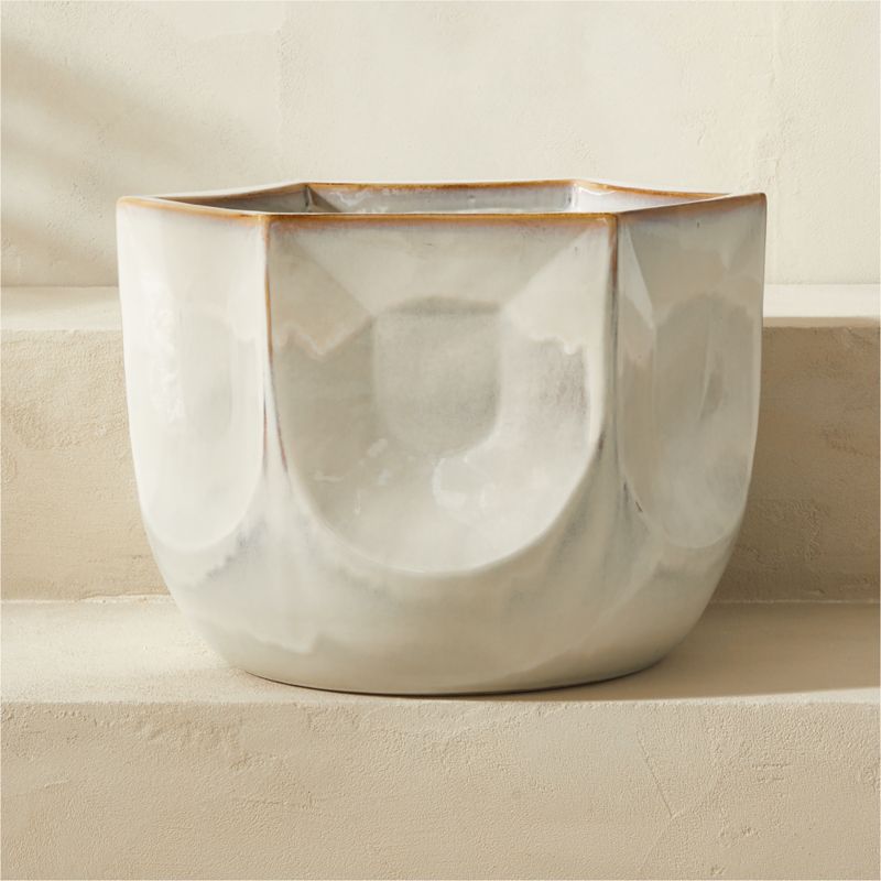 Finca Hexagonal White Glazed Indoor/Outdoor Planter Small - image 0 of 7