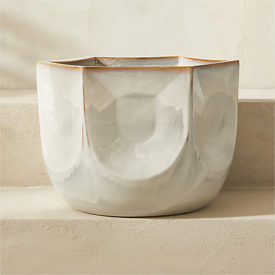 Finca Hexagonal White Glazed Indoor/Outdoor Planter Small