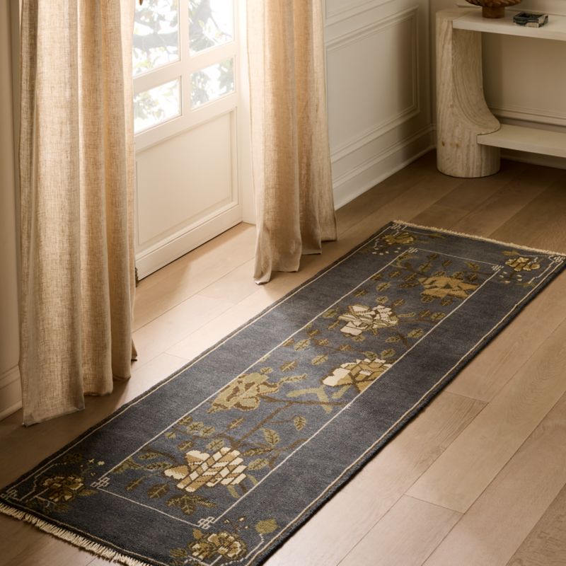 Fiora Hand-Knotted Distressed Navy Charcoal  New Zealand Wool Runner Rug 2.5'x8' - image 3 of 4