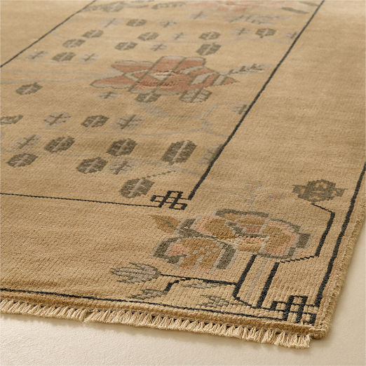 Fiora Hand-Knotted Distressed Light Brown New Zealand Wool Runner Rug 3.5'x12'