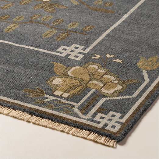 Fiora Hand-Knotted Distressed Navy Charcoal New Zealand Wool Rug Swatch 12"x12"