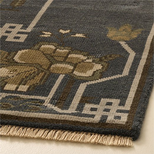 Fiora Hand-Knotted Distressed Charcoal Navy New Zealand Wool Area Rug