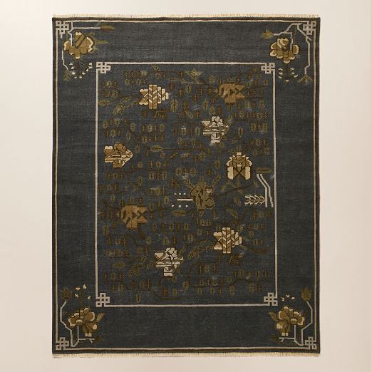 Fiora Hand-Knotted Distressed Navy Charcoal New Zealand Wool Area Rug