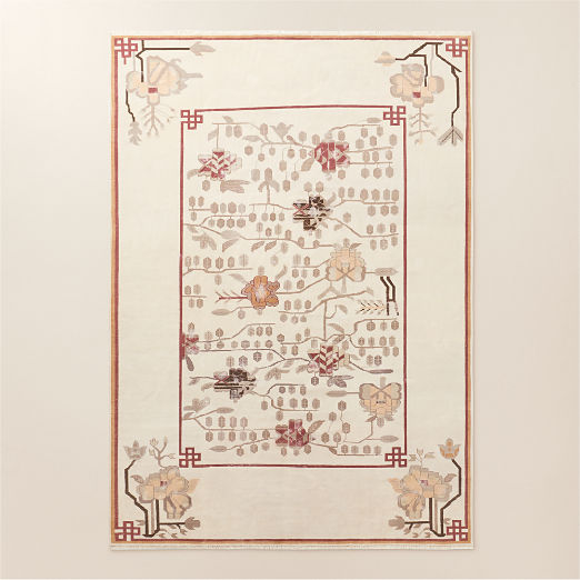 Fiora Hand-Knotted Distressed Warm White New Zealand Wool Area Rug 10'x14'