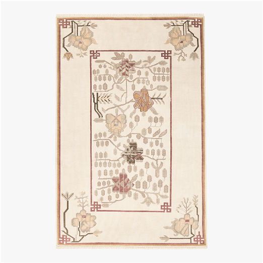 Fiora Hand-Knotted Warm White New Zealand Wool Area Rug 6'x9'