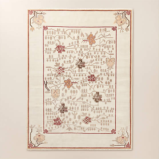Fiora Hand-Knotted Distressed Warm White New Zealand Wool Area Rug 9'x12'