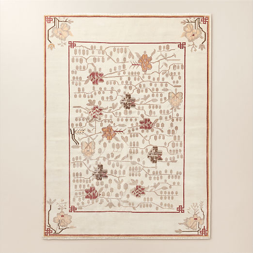 Fiora Hand-Knotted Distressed Warm White New Zealand Wool Area Rug 9'x12'