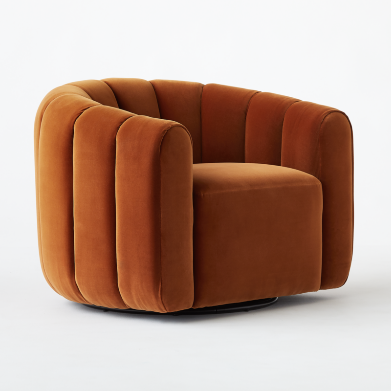 Fitz Channeled Russet Velvet Swivel Chair - image 5 of 15