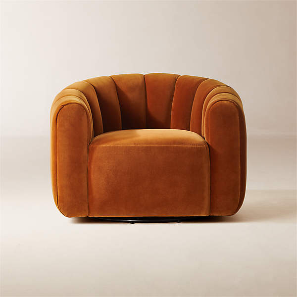 Fitz Modern Channeled Russet Velvet Swivel Chair Set of 2 +