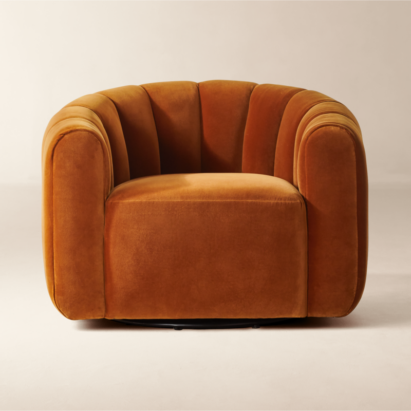 Fitz Channeled Russet Velvet Swivel Chair - image 0 of 15