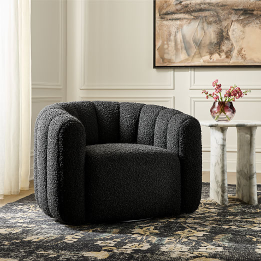 Fitz Channeled Black Boucle Swivel Chair Set of 2