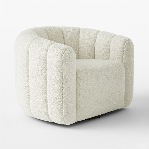 Fitz Channeled White Boucle Swivel Chair