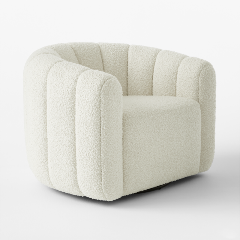 Fitz Channeled White Boucle Swivel Chair - image 5 of 14
