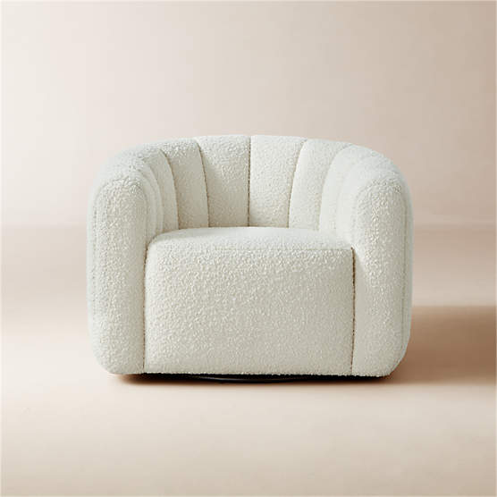 Fitz Channeled White Boucle Swivel Chair