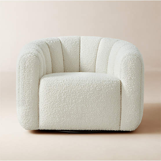 Fitz Channeled White Boucle Swivel Chair