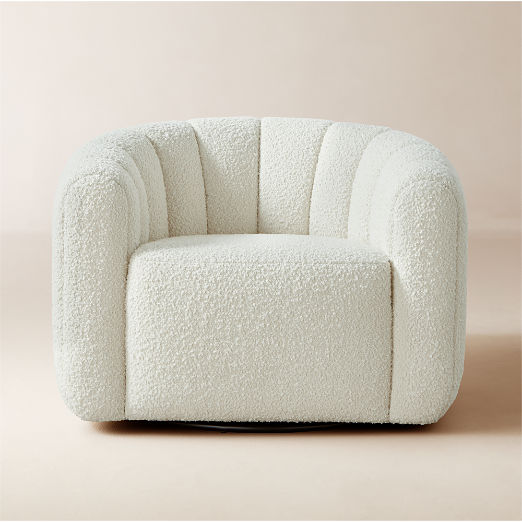Fitz Channeled White Boucle Swivel Chair